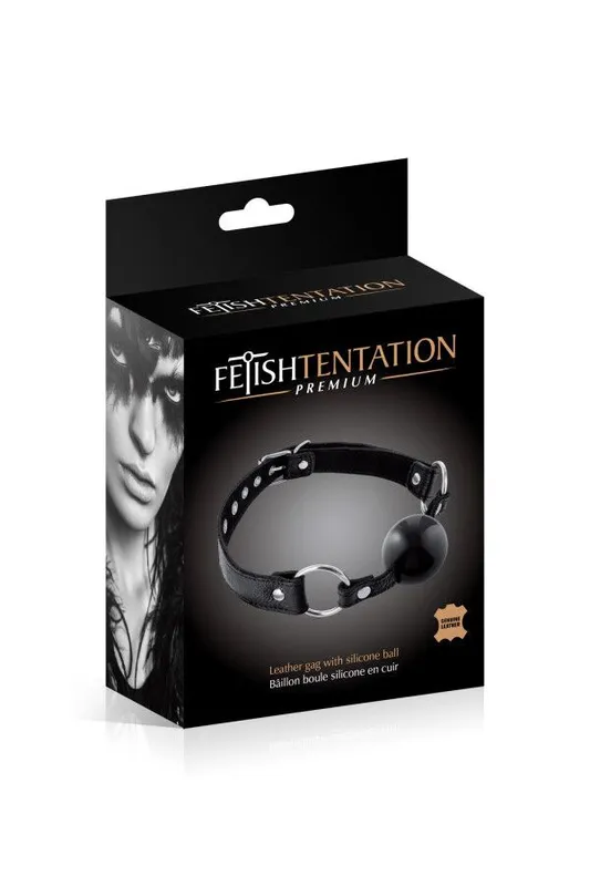Кляп із силіконовою кулькою Fetish Tentation Premium Leather gag with silicone ball Black