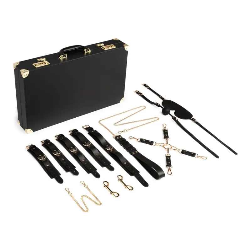 Набір для BDSM Bedroom Fantasies: Bondage Suitcase 13 Pcs, натуральна шкіра