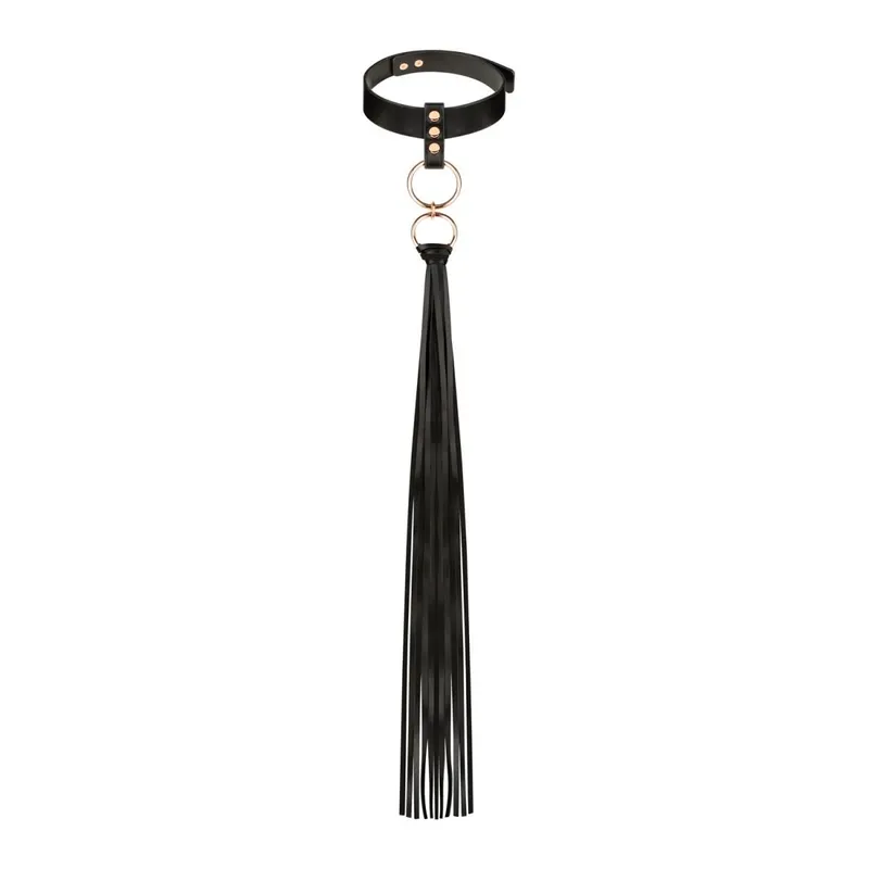 Нашийник з флогером Rosy Gold Collar with Flogger, чорний