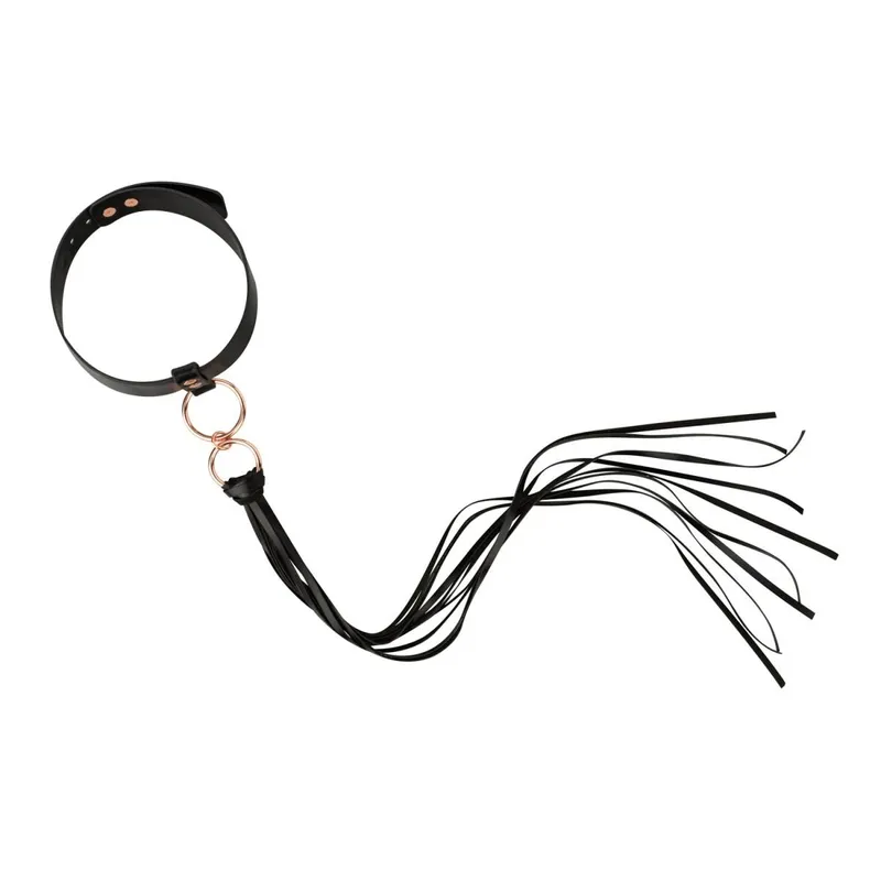 Нашийник з флогером Rosy Gold Collar with Flogger, чорний