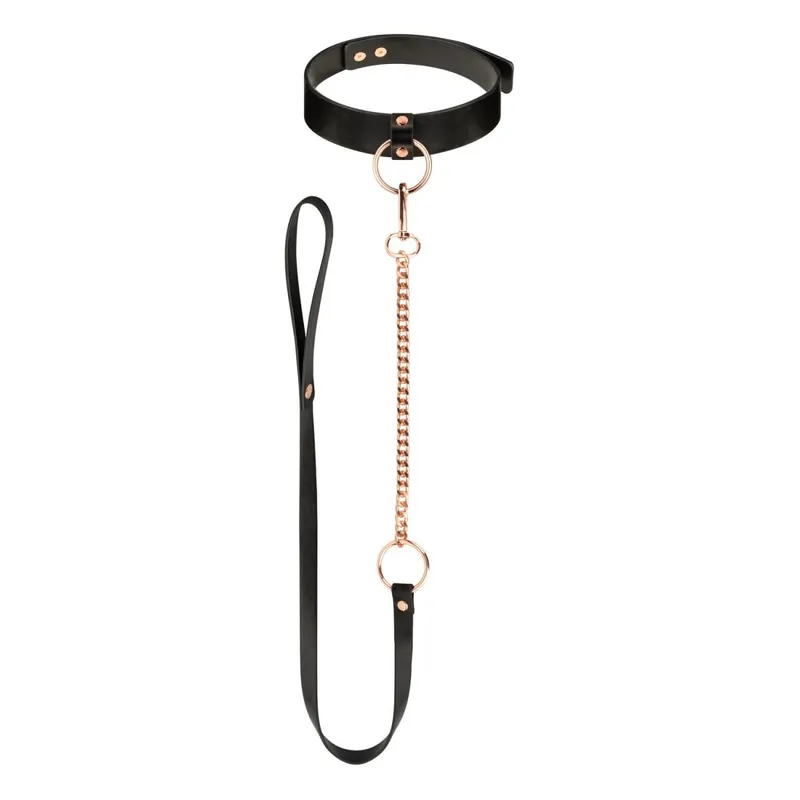 Нашийник з повідцем Rosy Gold Collar with Leash, чорний