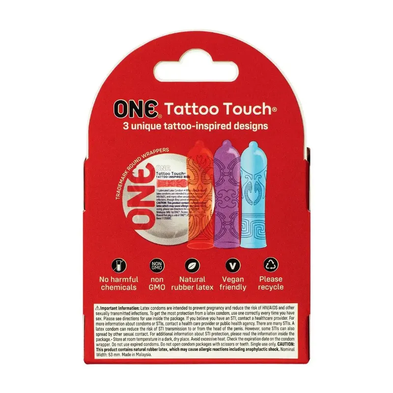 Презервативи ONE Tattoo Touch, 3 шт, картонна коробка