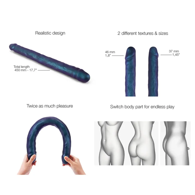 Подвійний фалоімітатор Strap-On-Me Double Dong Realistic Dildo Snaky Metallic Color