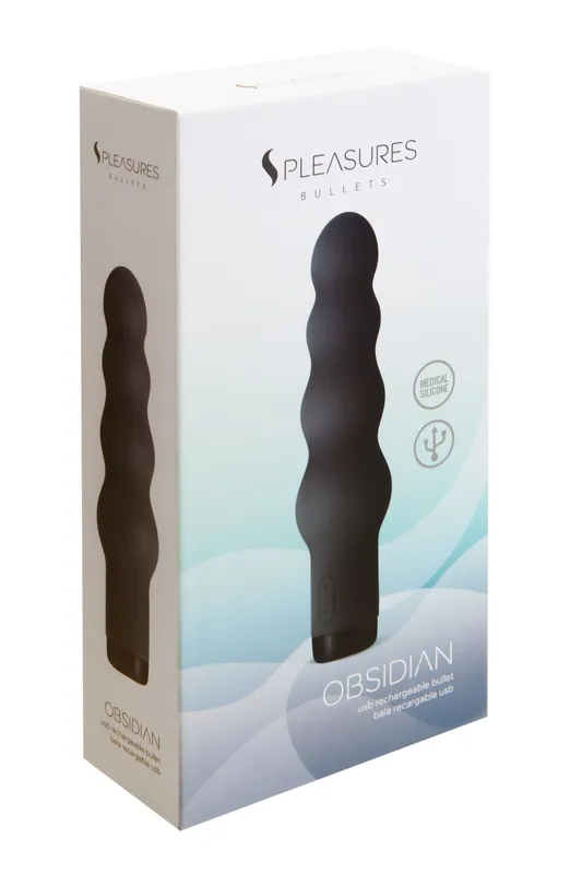 Вібратор S Pleasures Bullets Obsidian, чорний, у вигляді ряду кульок, 10 режимів