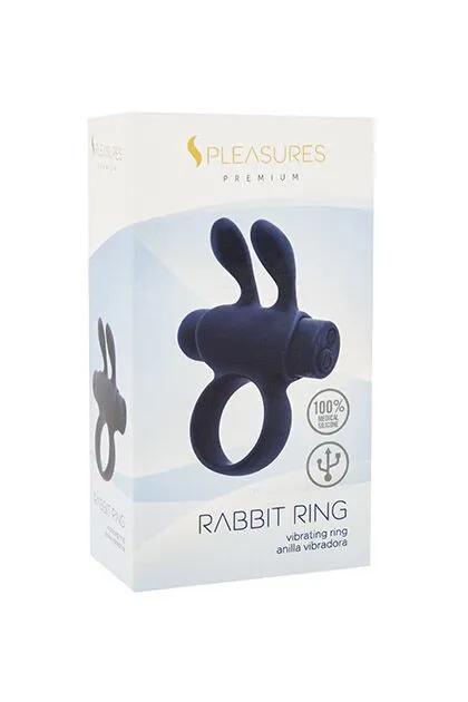 Ерекційне віброкільце S Pleasures Premium Rabbit Ring чорне, зі знімною вібропулею та вушками