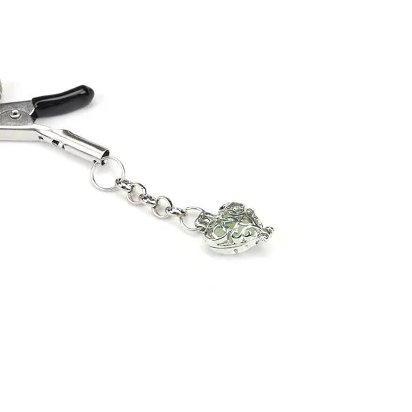 Затискачі для сосків Liebe Seele Glow-in-dark Nipple Clamps з сердечком, зелене світіння