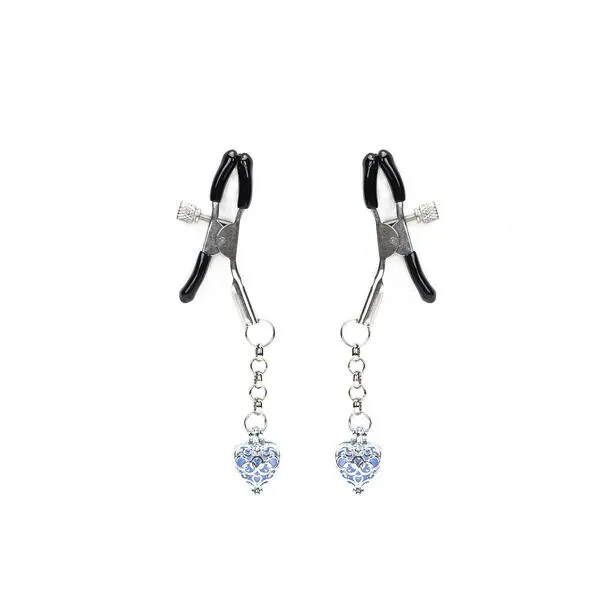 Затискачі для сосків Liebe Seele Glow-in-dark Nipple Clamps Blue із сердечками, що світяться в темряві
