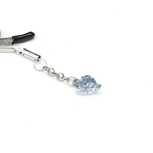 Затискачі для сосків Liebe Seele Glow-in-dark Nipple Clamps Blue із сердечками, що світяться в темряві