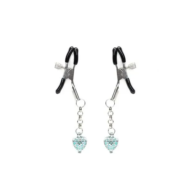 Затискачі для сосків Liebe Seele Glow-in-dark Nipple Clamps з сердечками, Light Blue