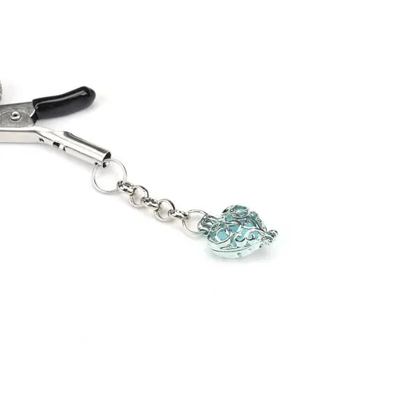 Затискачі для сосків Liebe Seele Glow-in-dark Nipple Clamps з сердечками, Light Blue