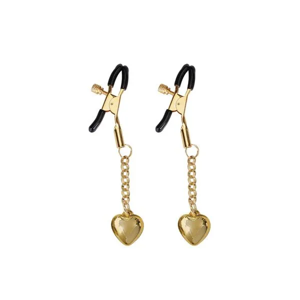 Затискачі для сосків з підвіскою Liebe Seele Solid Heart Nipple Clamps Gold