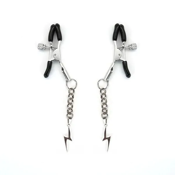 Затискачі для сосків Liebe Seele Lightning Nipple Clamps Silver, підвіска-блискавка