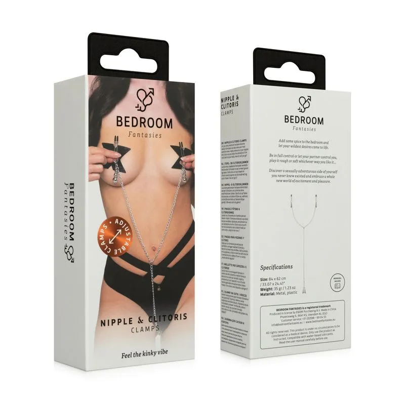 Затискачі для сосків та клітора Bedroom Fantasies Nipple and Clitoris Clamps, срібні