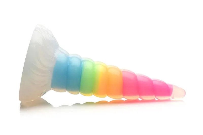 Фалоімітатор Creature Cocks Luminescent Rainbow Silicone Dildo, що світиться в темряві, 19,6 см
