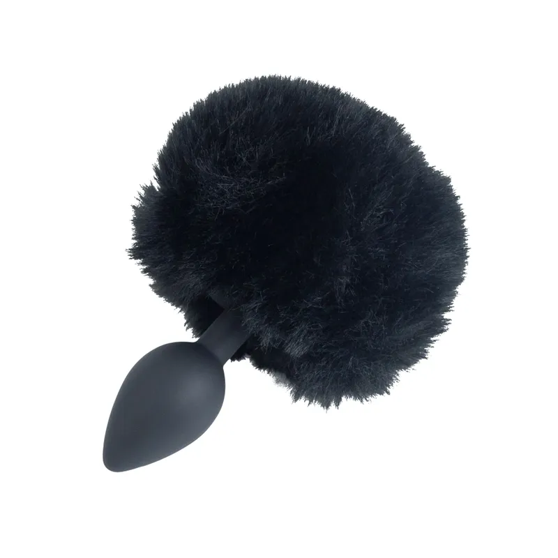 Анальна пробка з кролячим хвостиком Punishment – Bunny Tail Silicone Anal Plug, Black, 4,8 см
