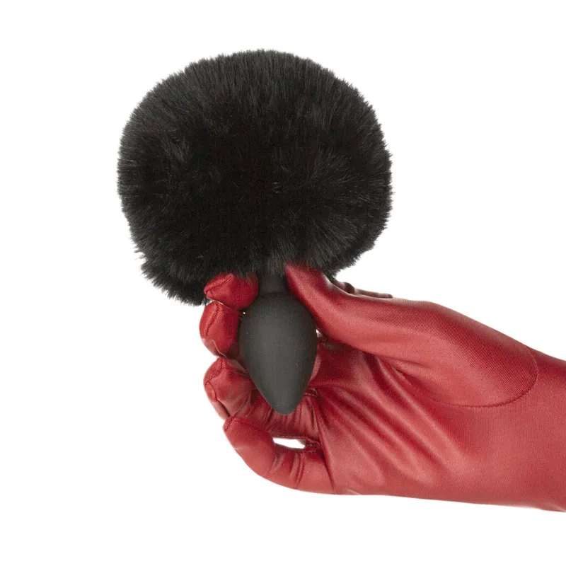 Анальна пробка з кролячим хвостиком Punishment – Bunny Tail Silicone Anal Plug, Black, 4,8 см