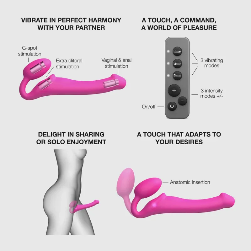 Безремінний страпон з вібрацією Strap-On-Me VIBRATING Fuchsia L