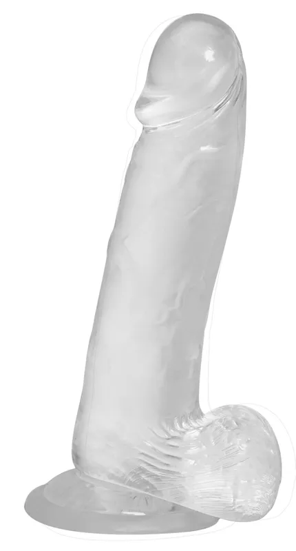 Фалоімітатор ADDICTION Clear Dildo with Balls 8″ на присосці, прозорий
