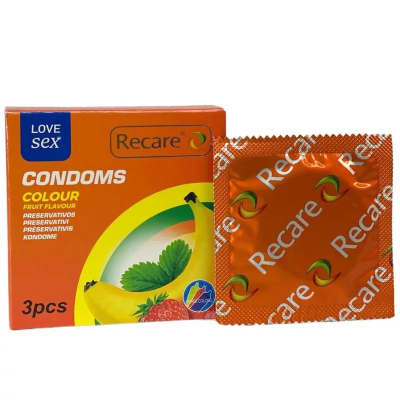 Презервативи Recare Color Fruit Flavour Condoms, 3 шт, м'ята, банан, полуниця