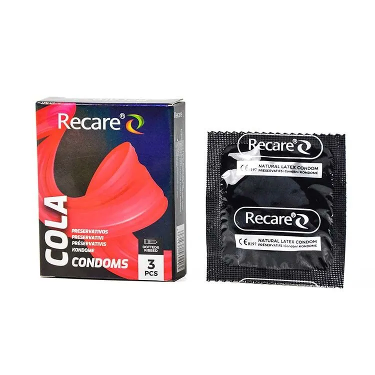 Презервативи Recare Cola Dotted&Ribbed, 3 шт, з ребрами та пухирцями, аромат кола