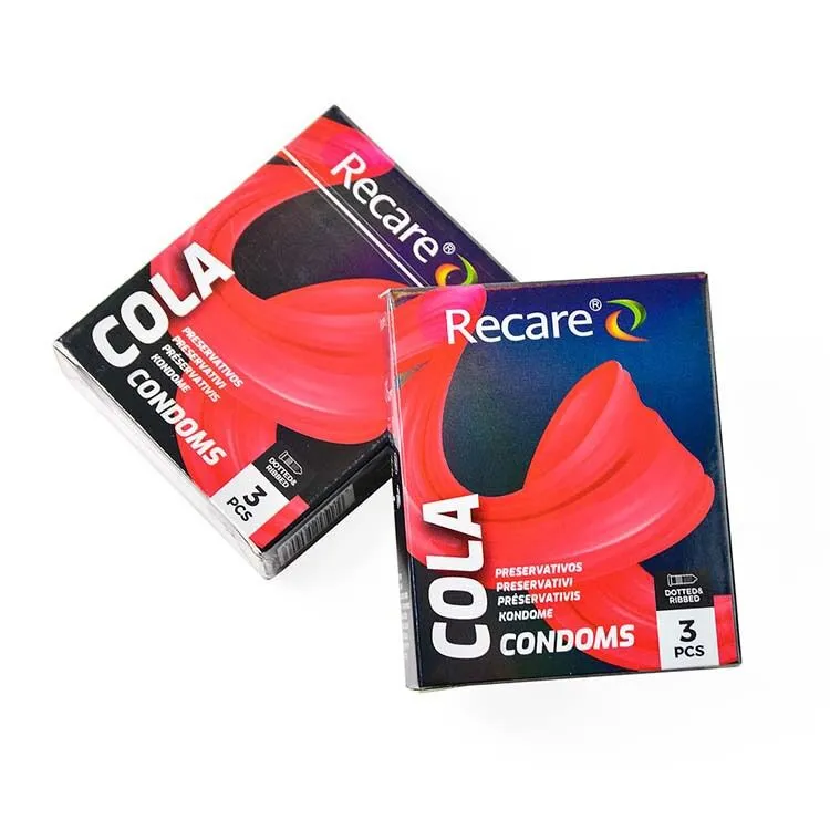 Презервативи Recare Cola Dotted&Ribbed, 3 шт, з ребрами та пухирцями, аромат кола