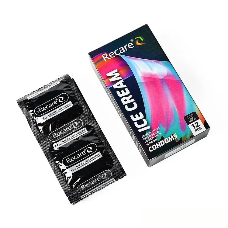 Презервативи Recare Ice Cream Big Dotted Condoms, 12 шт, з пухирцями, аромат морозива