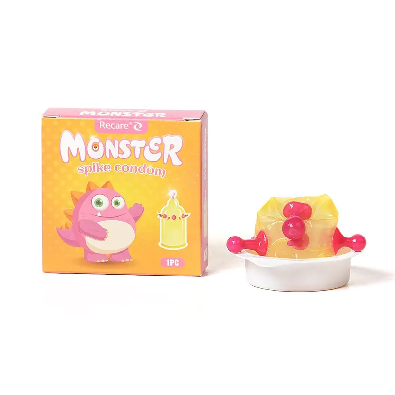 Насадка на член Recare Pink Monster Spike Condom з кульками та вусиками