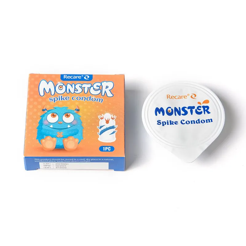 Насадка на член Recare Blue Monster Spike Condom з вусиками та спіраллю шипів
