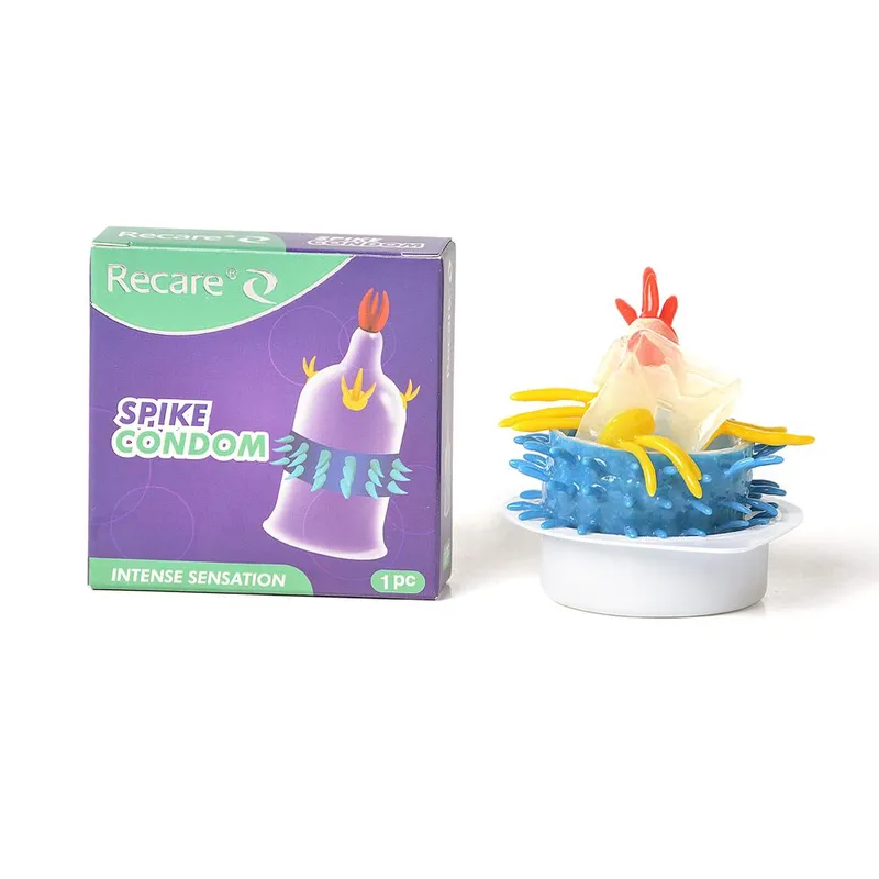Насадка на член Recare Spike Condom Purple з вусиками та рядами шипів
