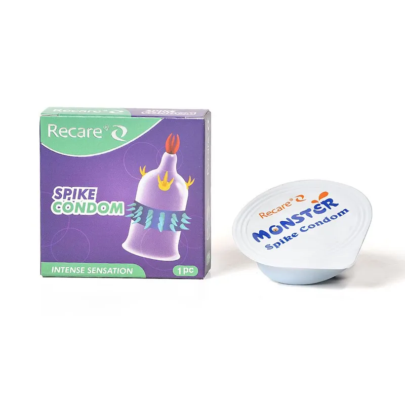 Насадка на член Recare Spike Condom Purple з вусиками та рядами шипів