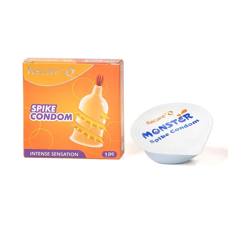 Насадка на член Recare Spike Condom Yellow з вусиками та спіраллю шипів