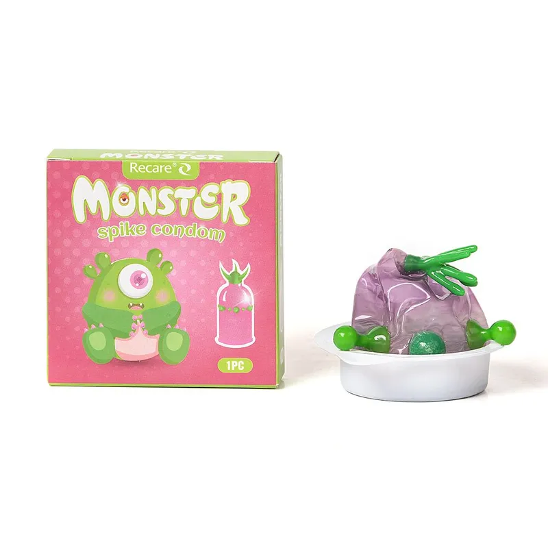 Насадка на член Recare Green Monster Spike Condom з рядом кульок і вусиками