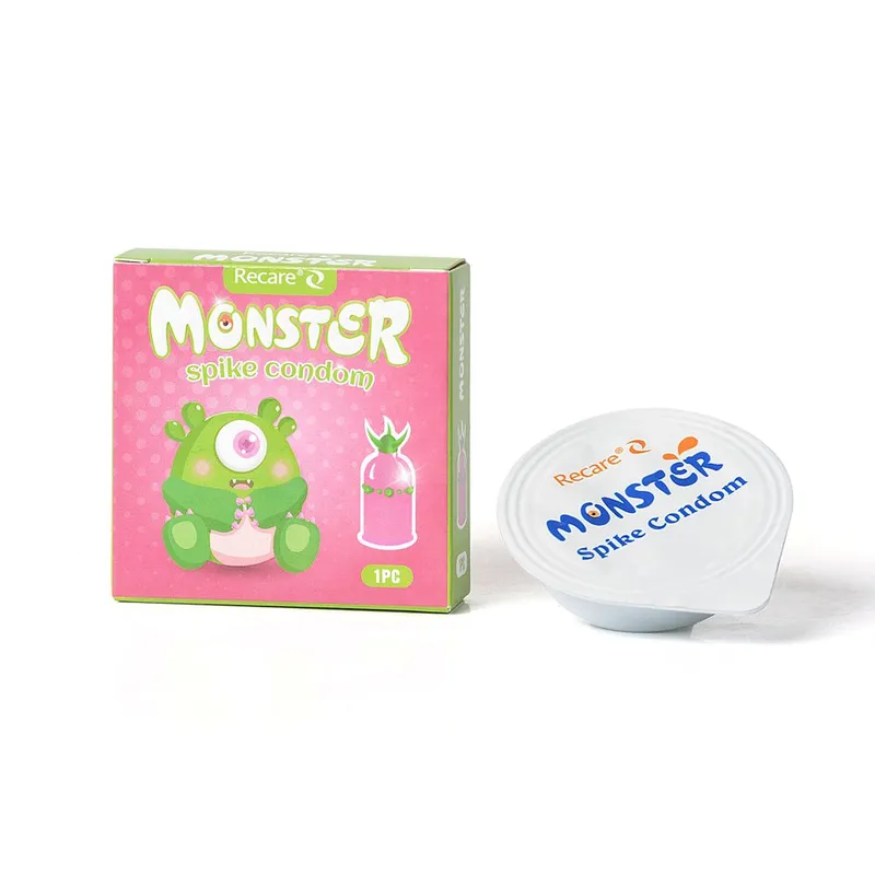 Насадка на член Recare Green Monster Spike Condom з рядом кульок і вусиками