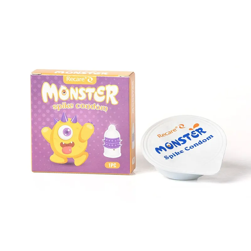 Насадка на член Recare Yellow Monster Spike Condom з рядами пухирців та шипів