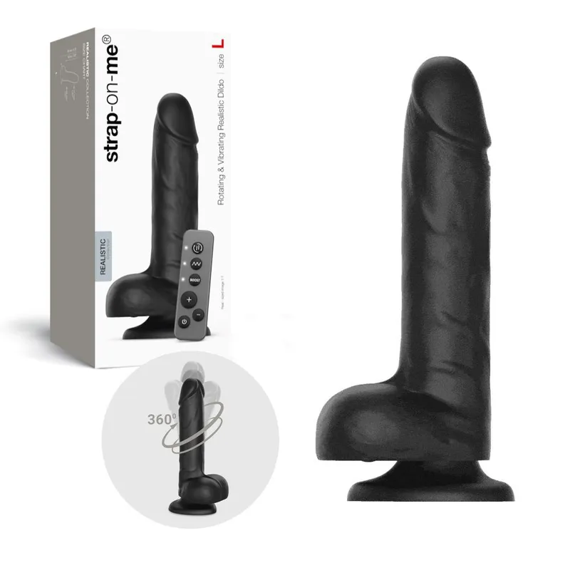 Фалоімітатор з вібрацією та ротацією Strap-On-Me Rotating & Vibrating Realistic Dildo L Black