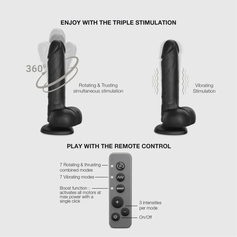 Фалоімітатор з вібрацією та ротацією Strap-On-Me Rotating & Vibrating Realistic Dildo L Black