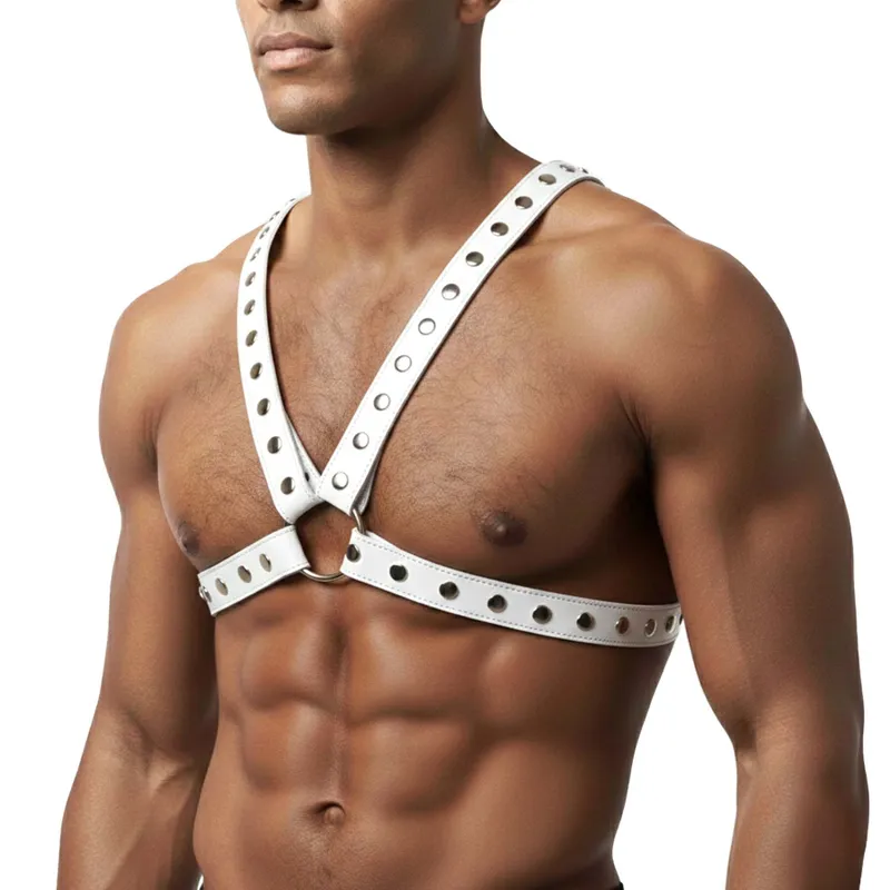 Чоловіча портупея Art of Sex - Spartacus, екошкіра, білий колір, розмір L-2XL