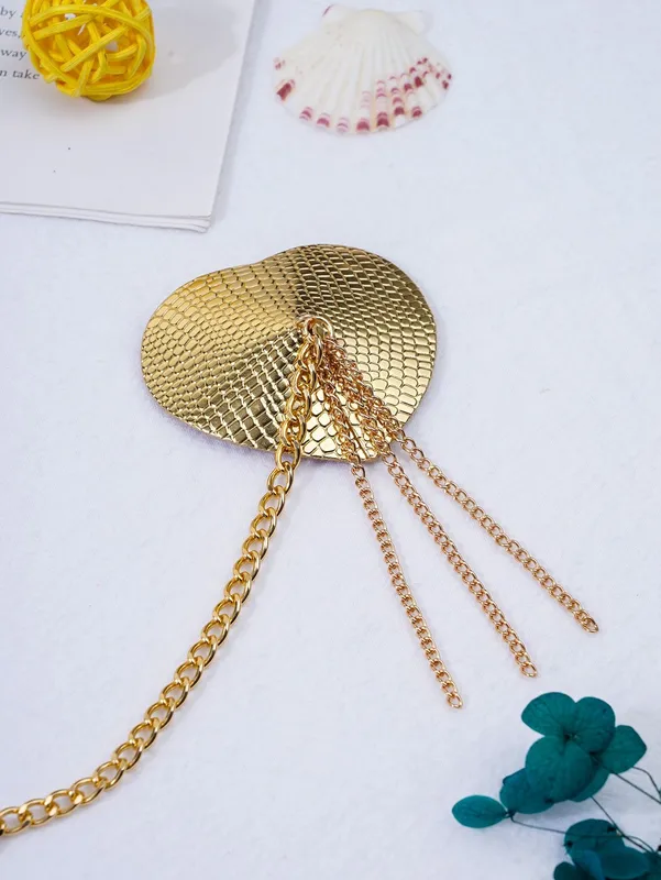 Пестиси-сердечка з пензликами та чокером JSY Nipple Sticker RT236114 Golden