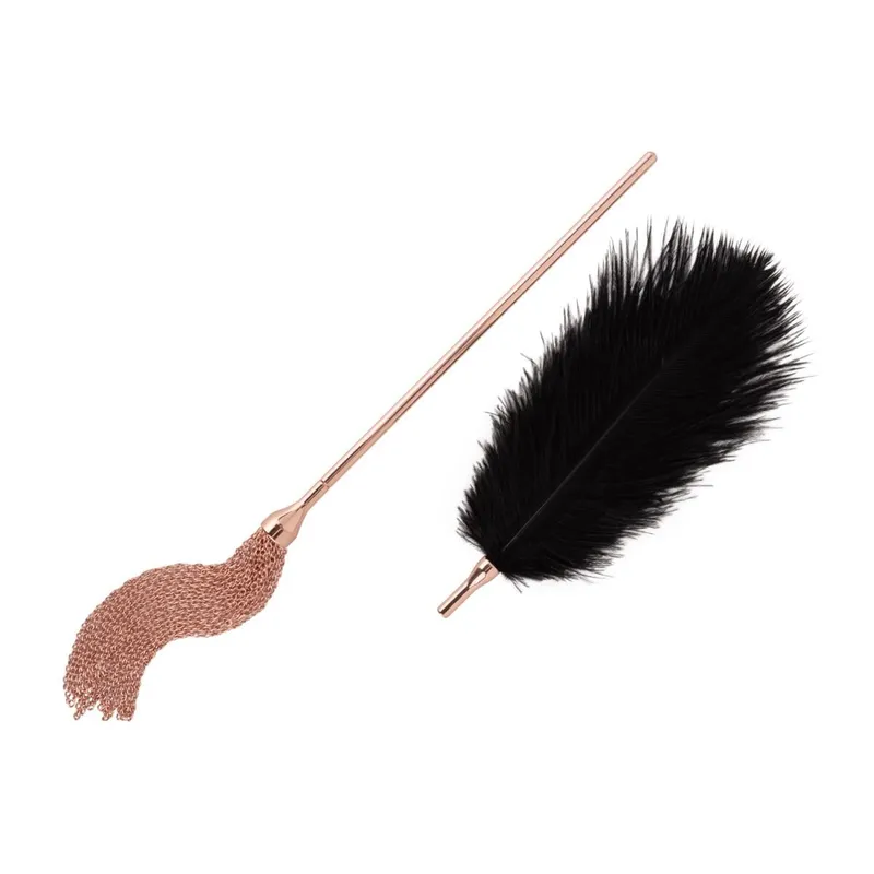 Лоскотка з металевим флогером Rosy Gold - Feather Tickler & Whip