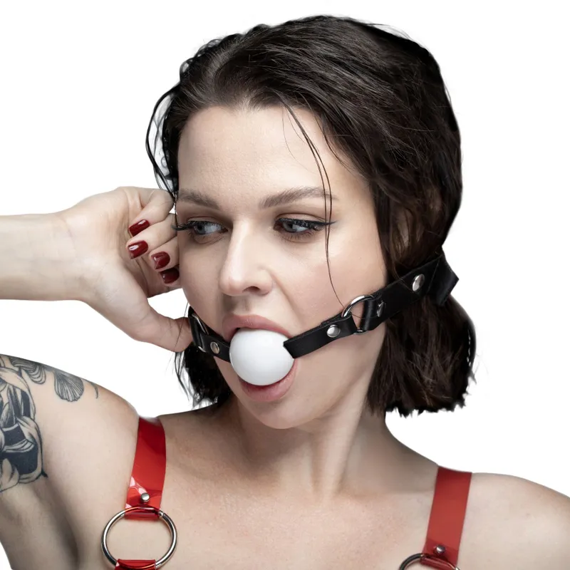 Кляп силіконовий Feral Feelings Silicon Ball Gag, чорний ремінець, білий шарик