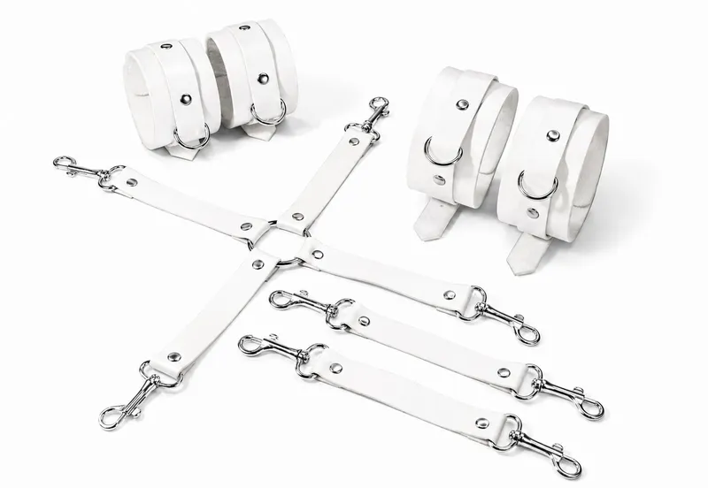 Набір для BDSM Feral Feelings BDSM Kit 3 White: наручники, поножі, хрестовина