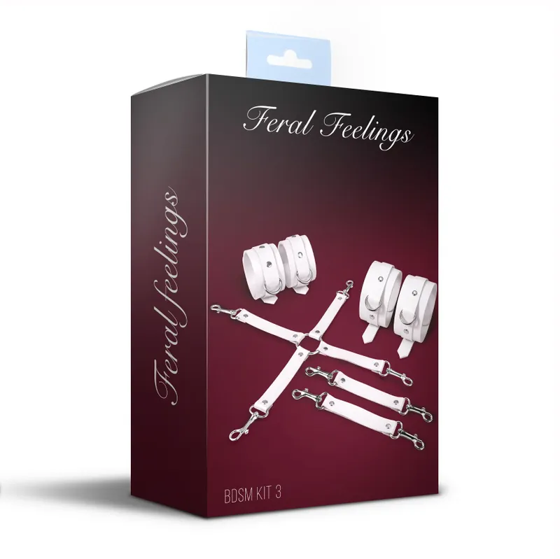 Набір для BDSM Feral Feelings BDSM Kit 3 White: наручники, поножі, хрестовина