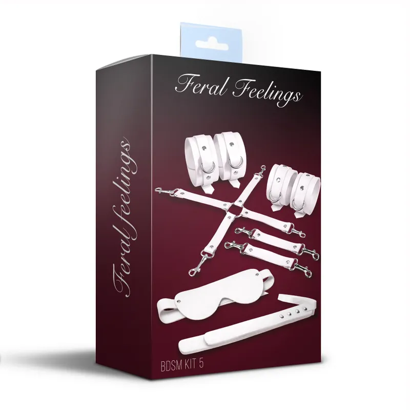 Набір Feral Feelings BDSM Kit 5 White: наручники, поножі, хрестовина, маска, паддл