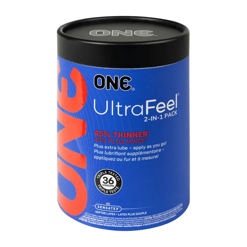 Презервативи ONE UltraFeel, ультратонкі, з додатковою змазкою, 36 шт, подарунковий тубус