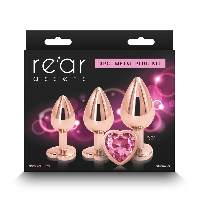 Набір анальних пробок NS Novelties Rear Assets Trainer Kit Rose Gold Pink Heart