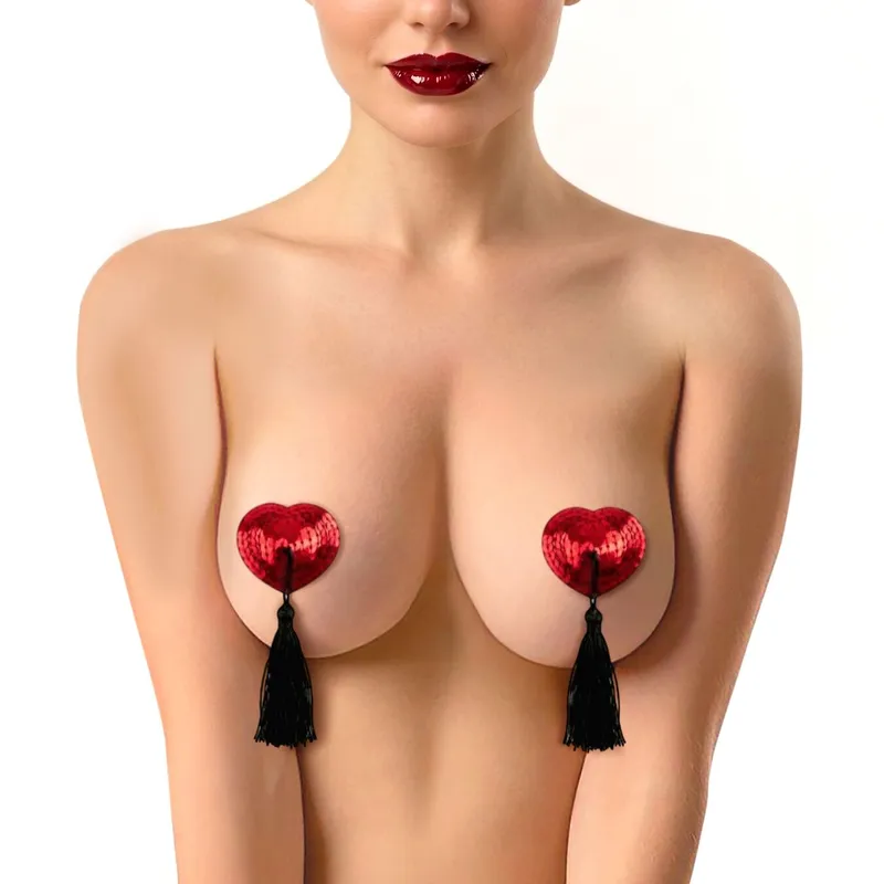 Пестиси-сердечка з кисточками Art of Sex Sparkling Hearts, червоні