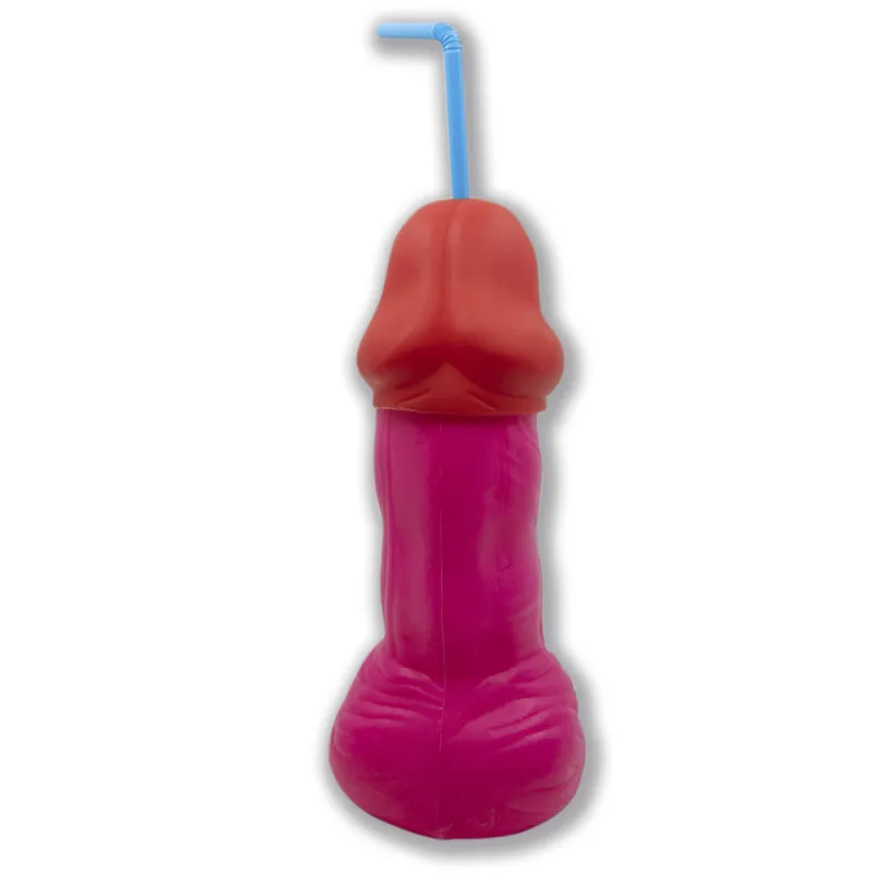 Коктейльна склянка-пеніс Diverty Sex Fuchsia з кришкою та трубочкою