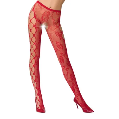 Колготки-бодістокінг Passion S008 red, ажурні з декором троянд