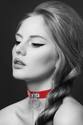 Чокер Bijoux Pour Toi FETISH Red з кільцем для повідця, поліуретан