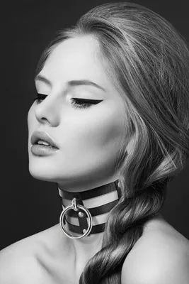Чокер потрійний Bijoux Pour Toi FETISH з кільцем для повідця, чорний